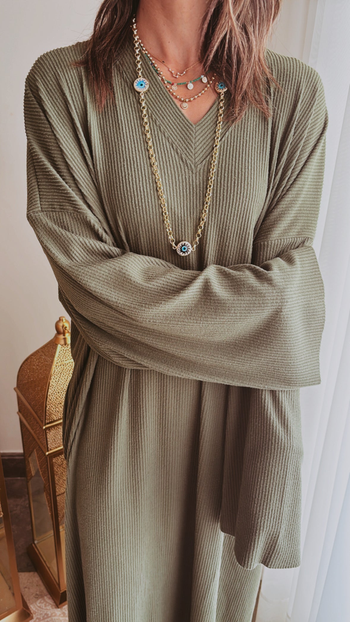 Olive Soft Ribbed Knit Dress