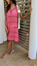 Fuchsia Light Crochet Dress Coverup
