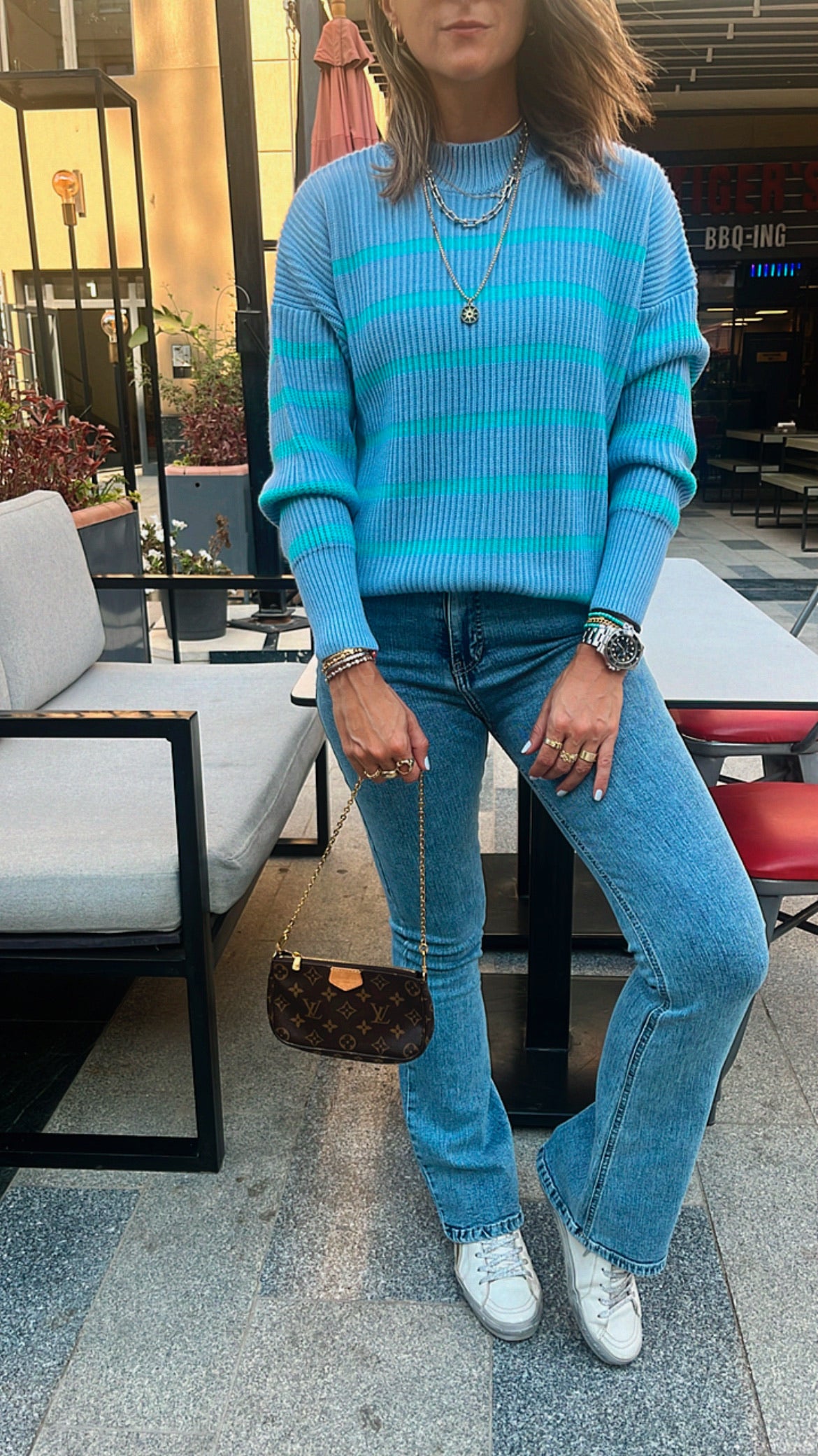 Blue All About Stripes Pullover