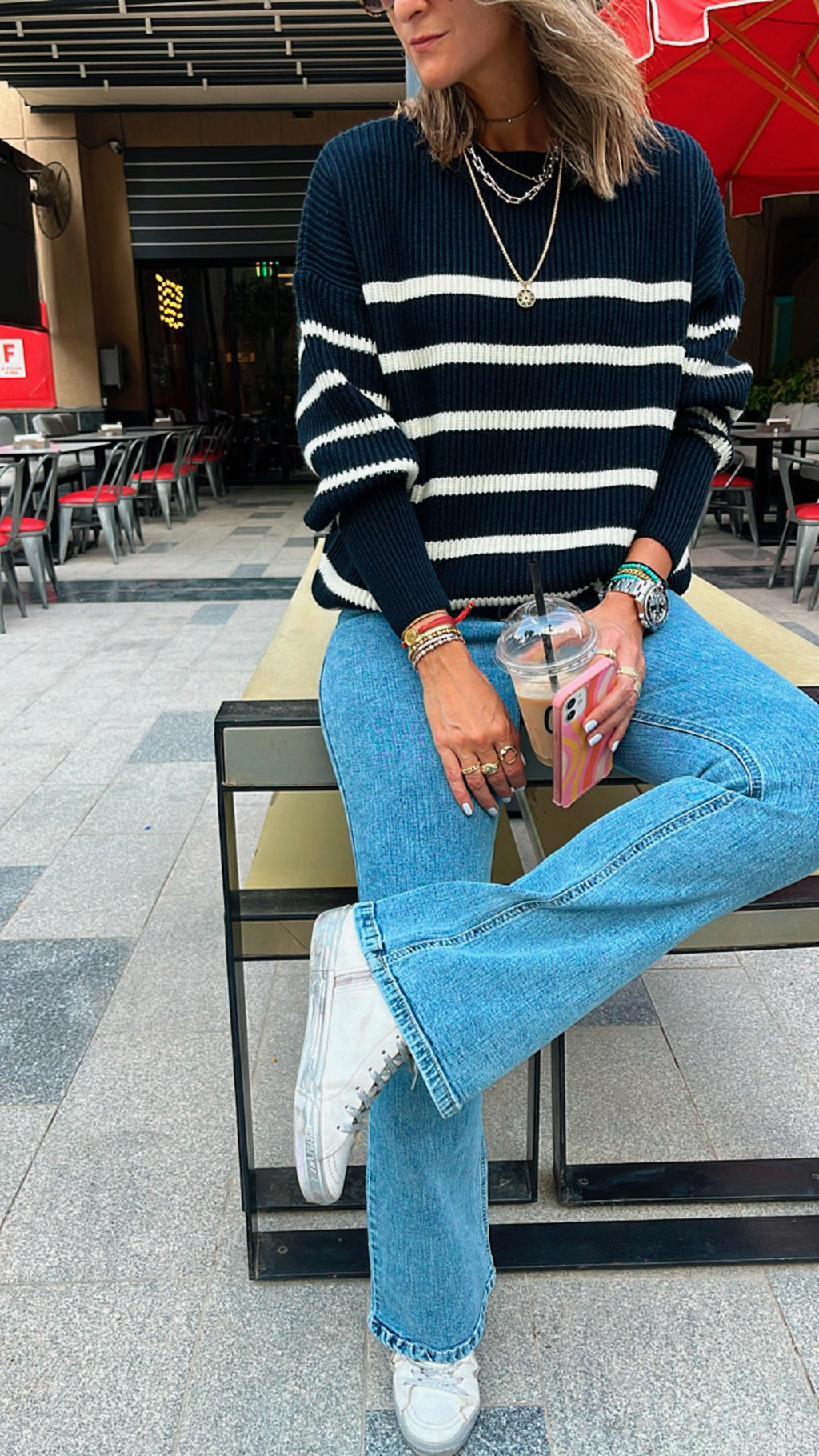 White All About Stripes Pullover