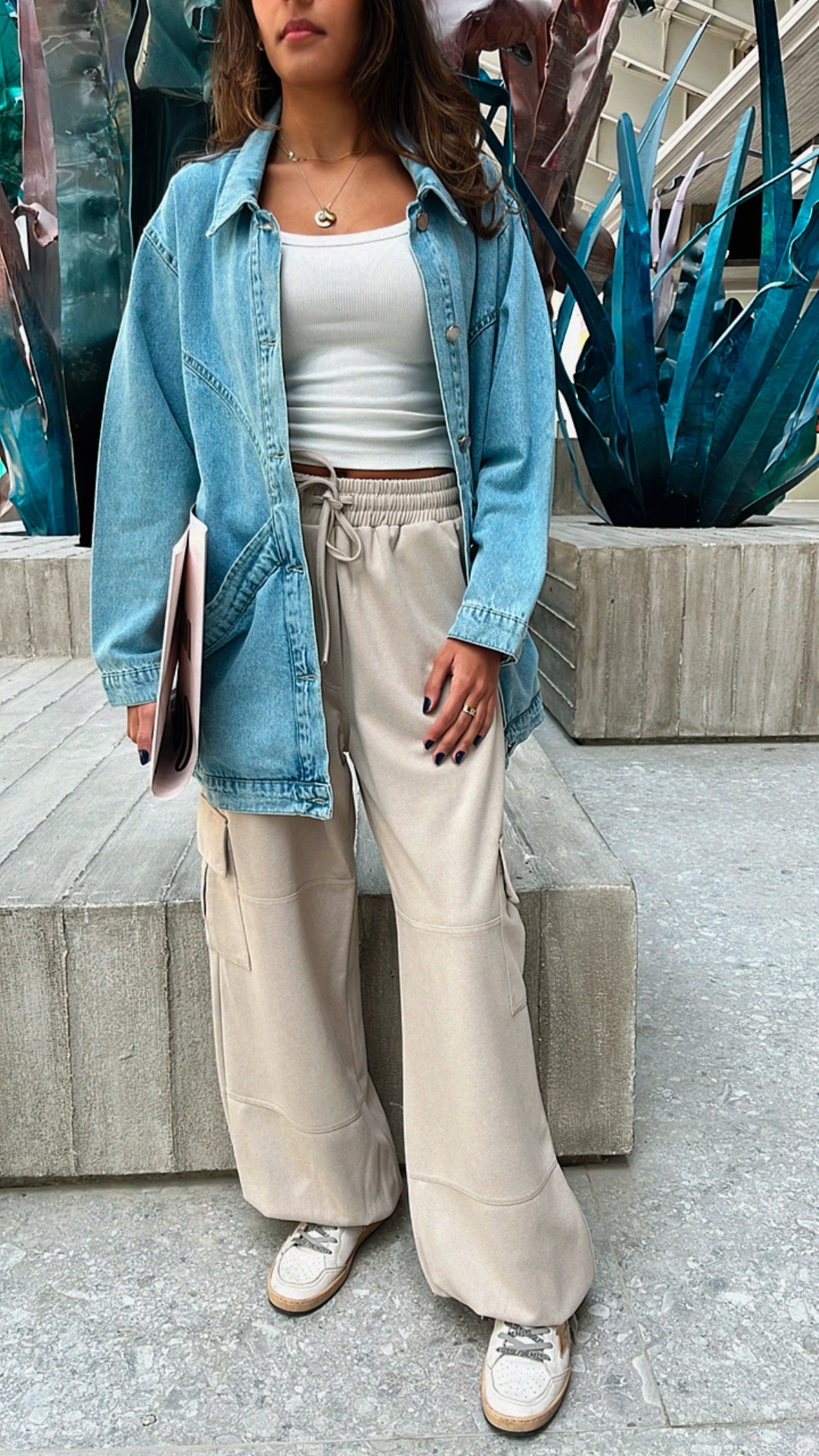 Beige Soft Cargo Pants