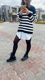Black & White Stripped Zip Up Knit