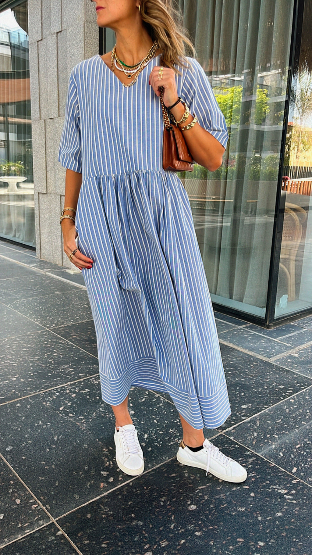 Blue Pinstripe Linen Dress