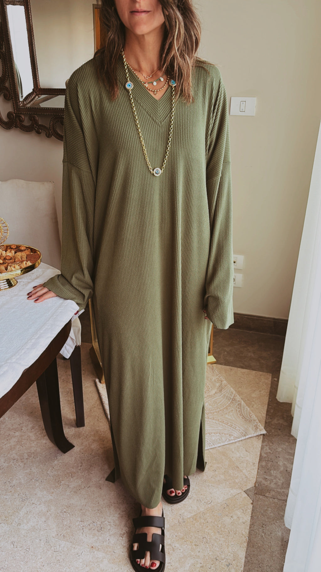 Olive Soft Ribbed Knit Dress