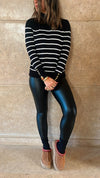 Black Striped Basic Turtle Neck