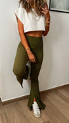 Olive Split Hem Slim Pants