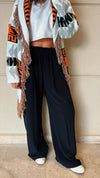 Black Elastic Waist Flare Pants