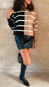 Black & Cafe Colorblock Knit Pullover