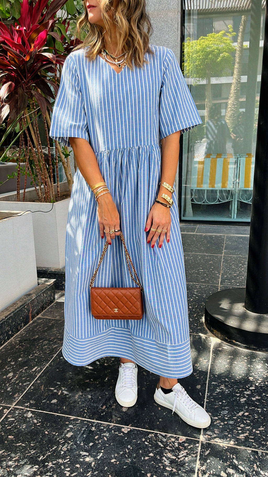 Blue Pinstripe Linen Dress