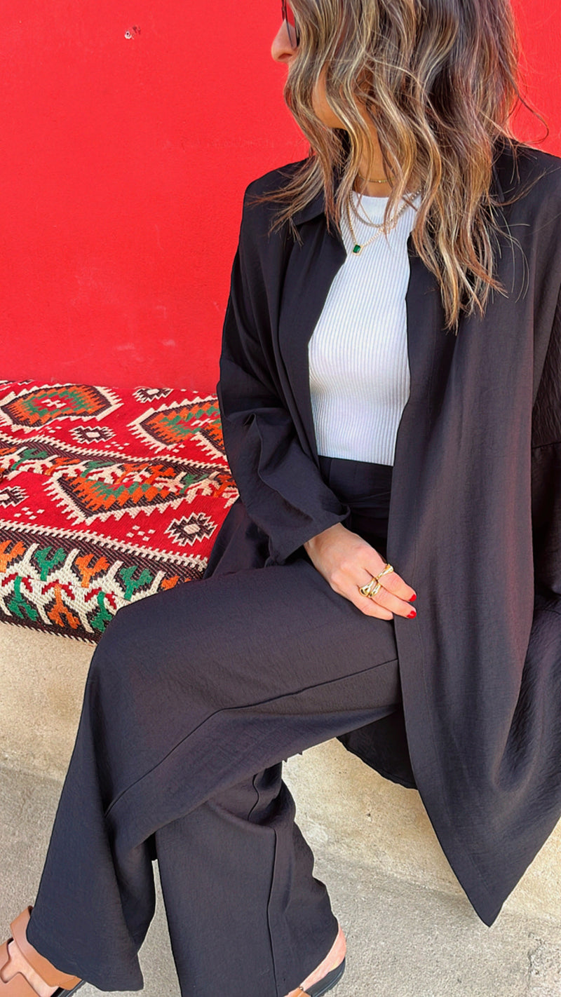 Black Basic Linen Kimono