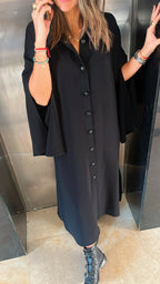 Black Slit Sleeve Shirt Dress
