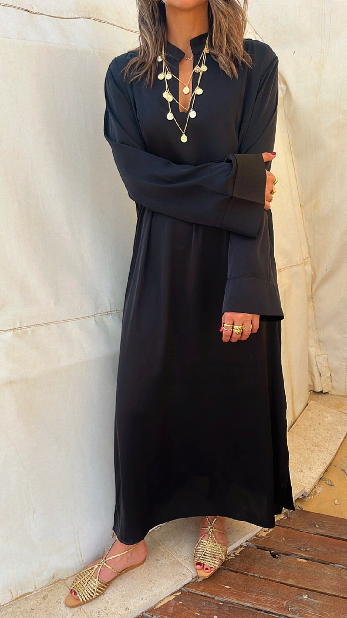 Black V Glazed Dress