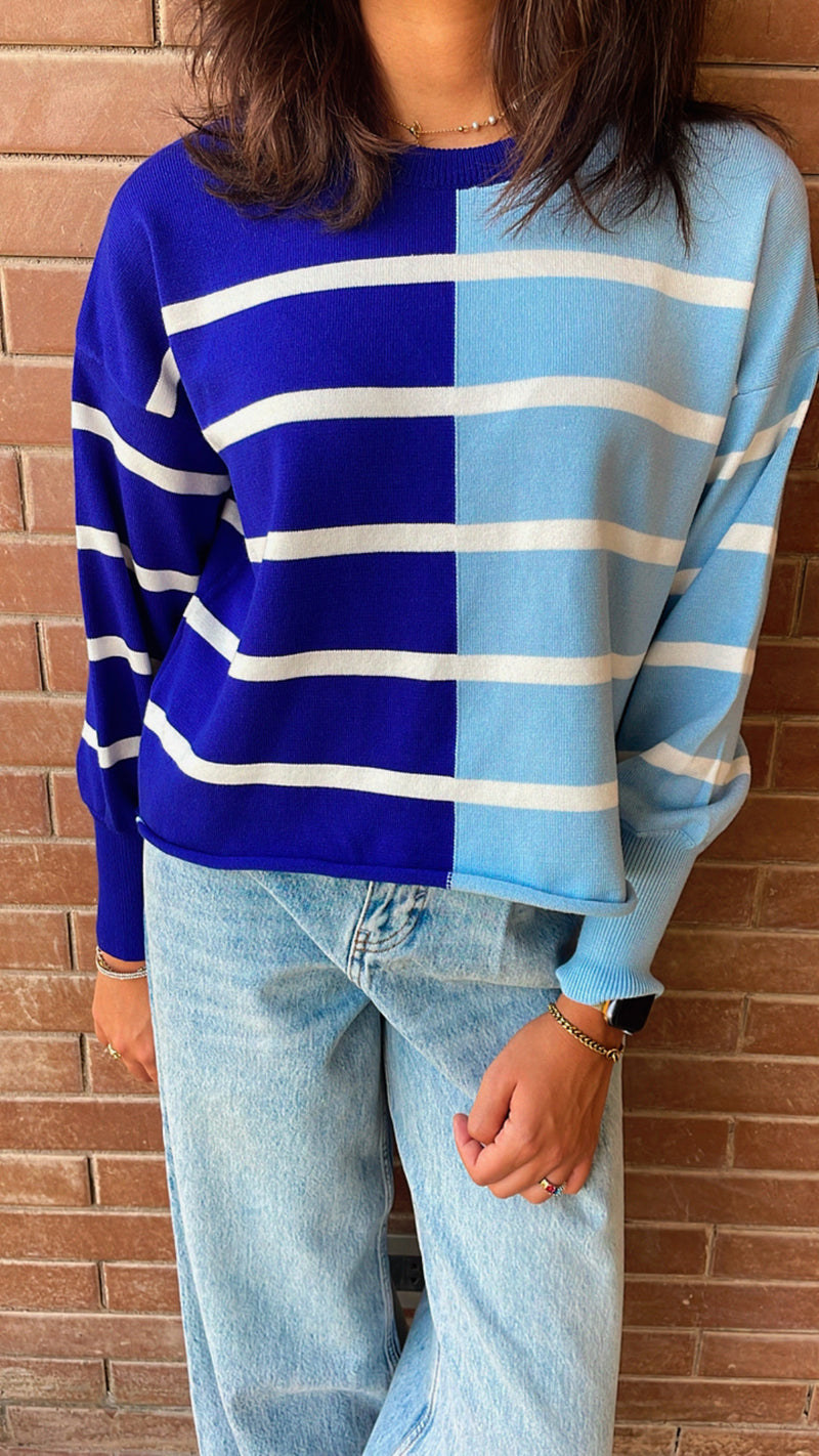 Baby Blue & Blue Colorblock Knit Pullover