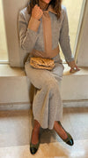 Beige Leather Jacket Skirt Set