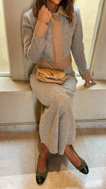 Beige Leather Jacket Skirt Set