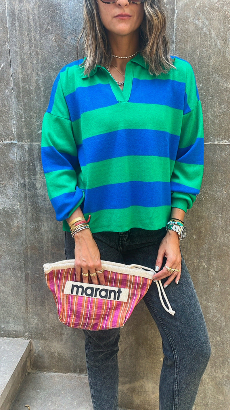 Blue & Green Preppy Top