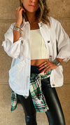 White Exaggerated Double Pocket Denim Jacket