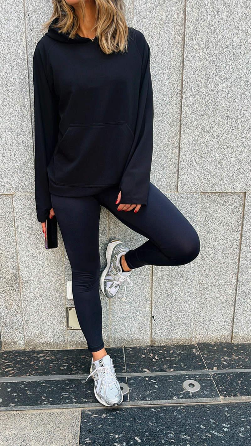 Black Flowy Jersey Hoodie