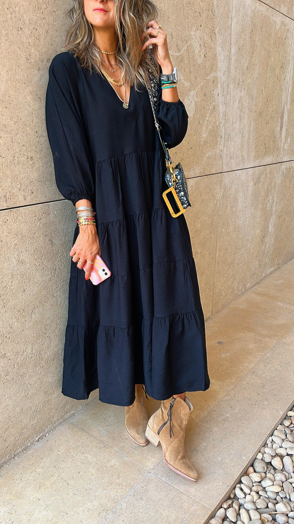 Black V Day Tiered Dress