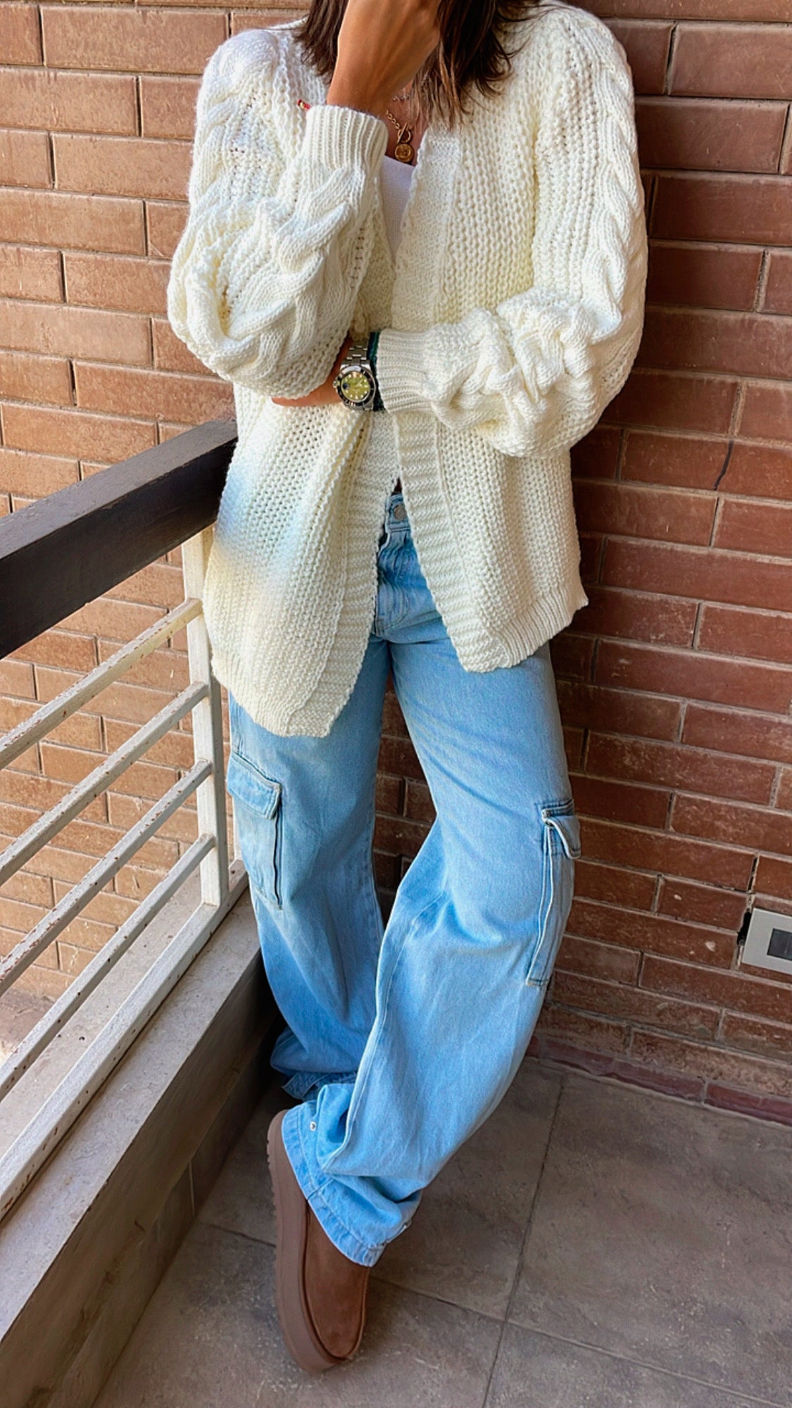 White Braided Sleeve Cardigan
