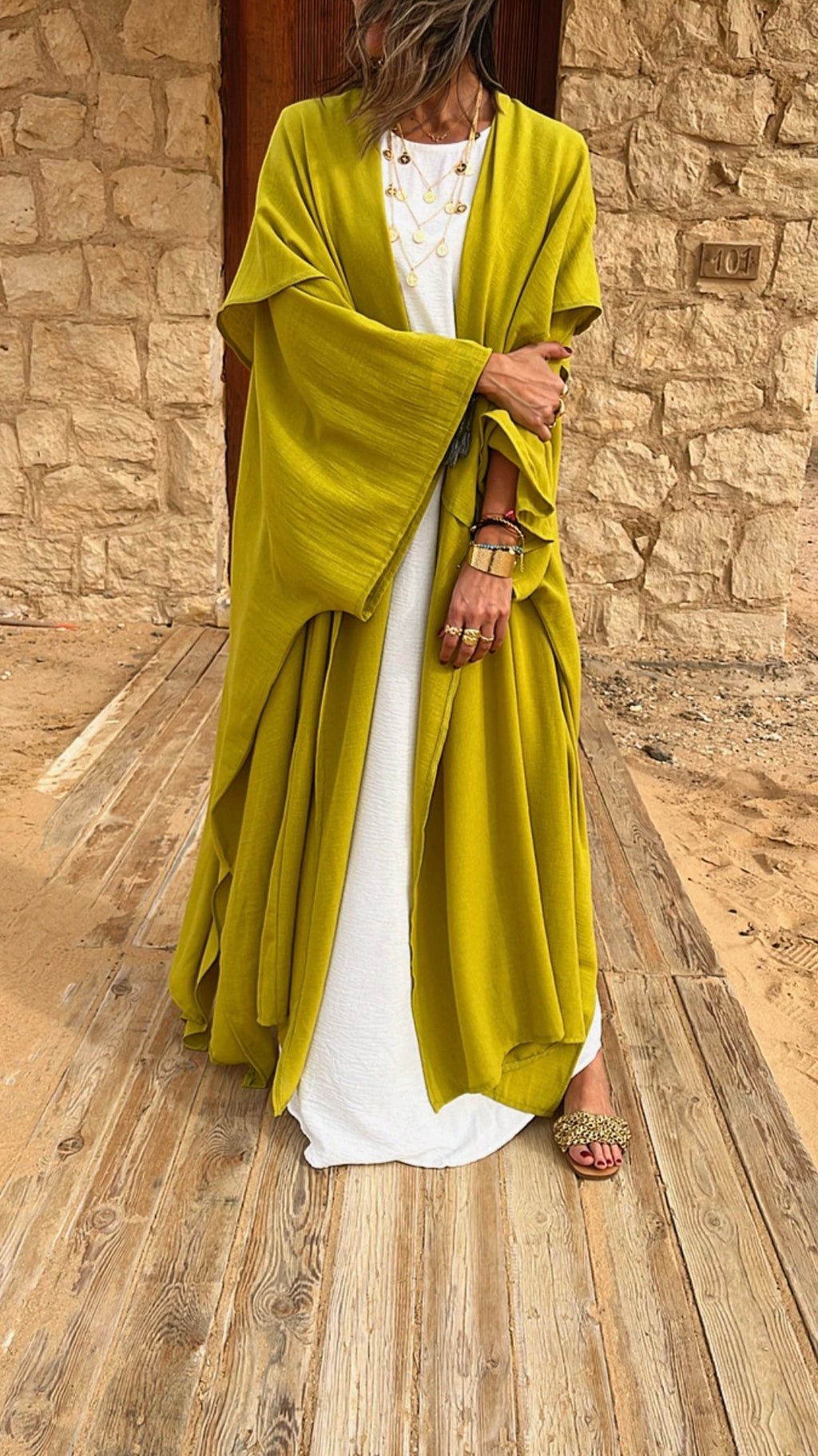 Lime Layered Hooded Kimono