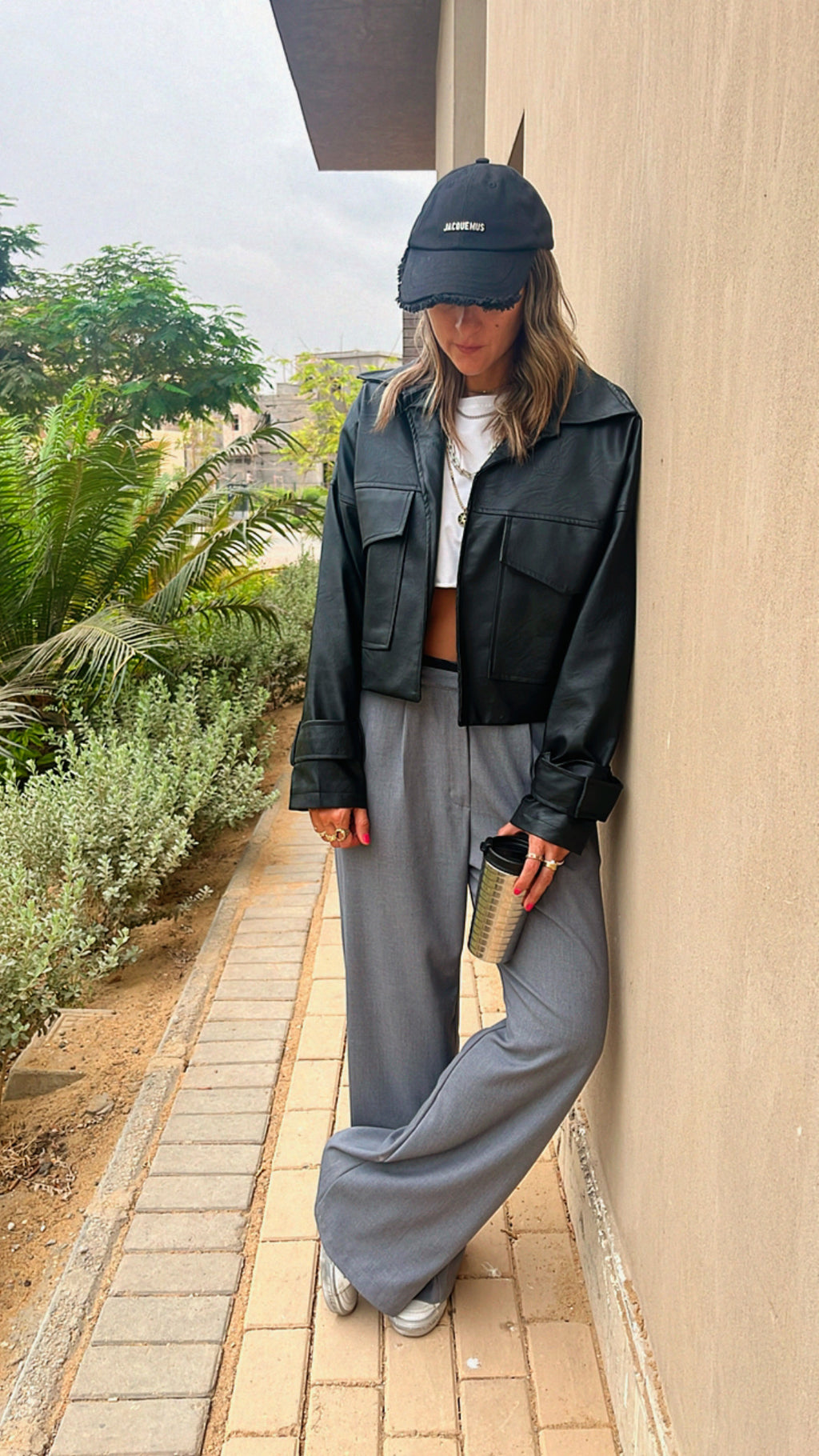 Black Leather Double Pocket Jacket