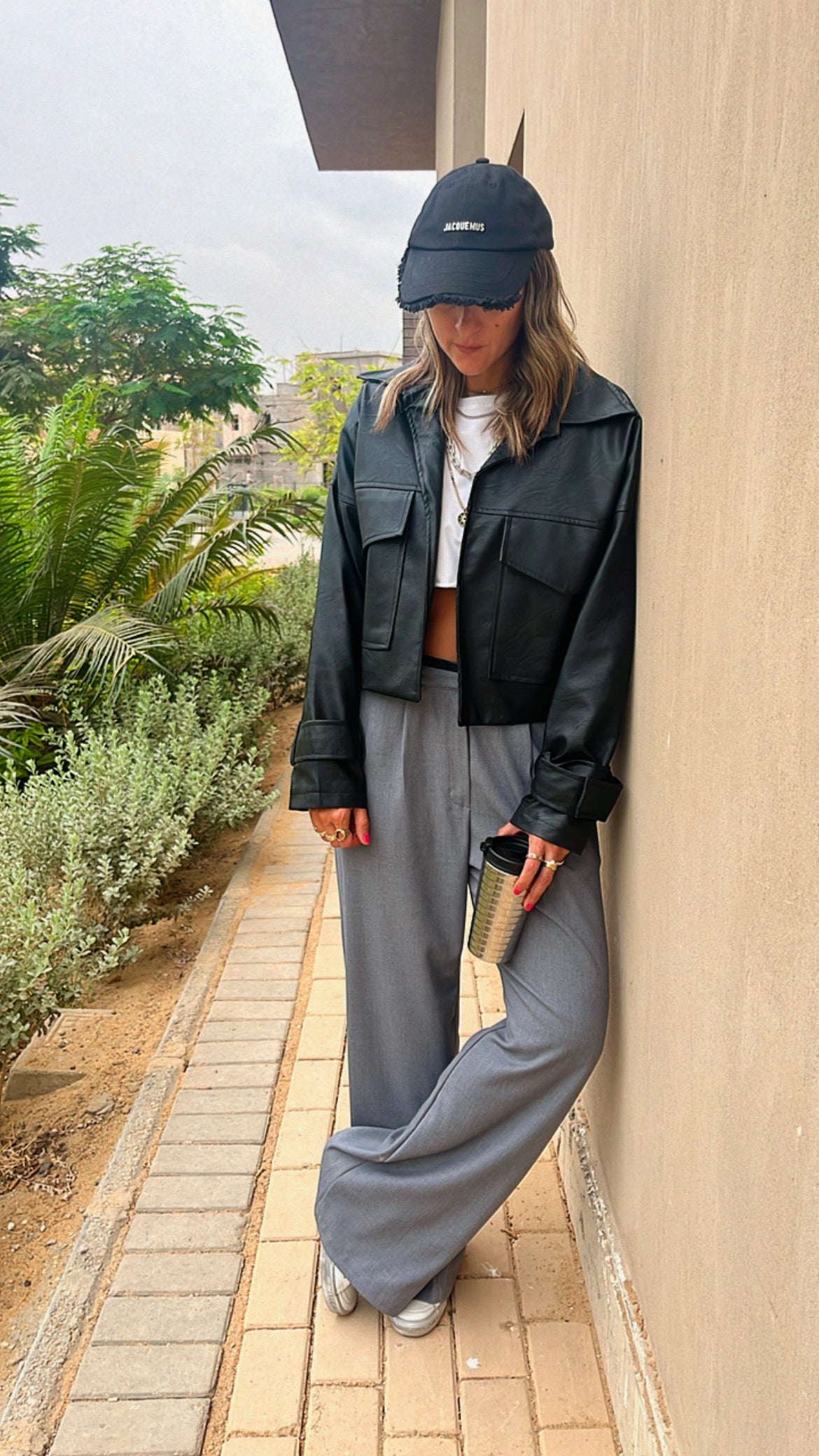 Black Leather Double Pocket Jacket