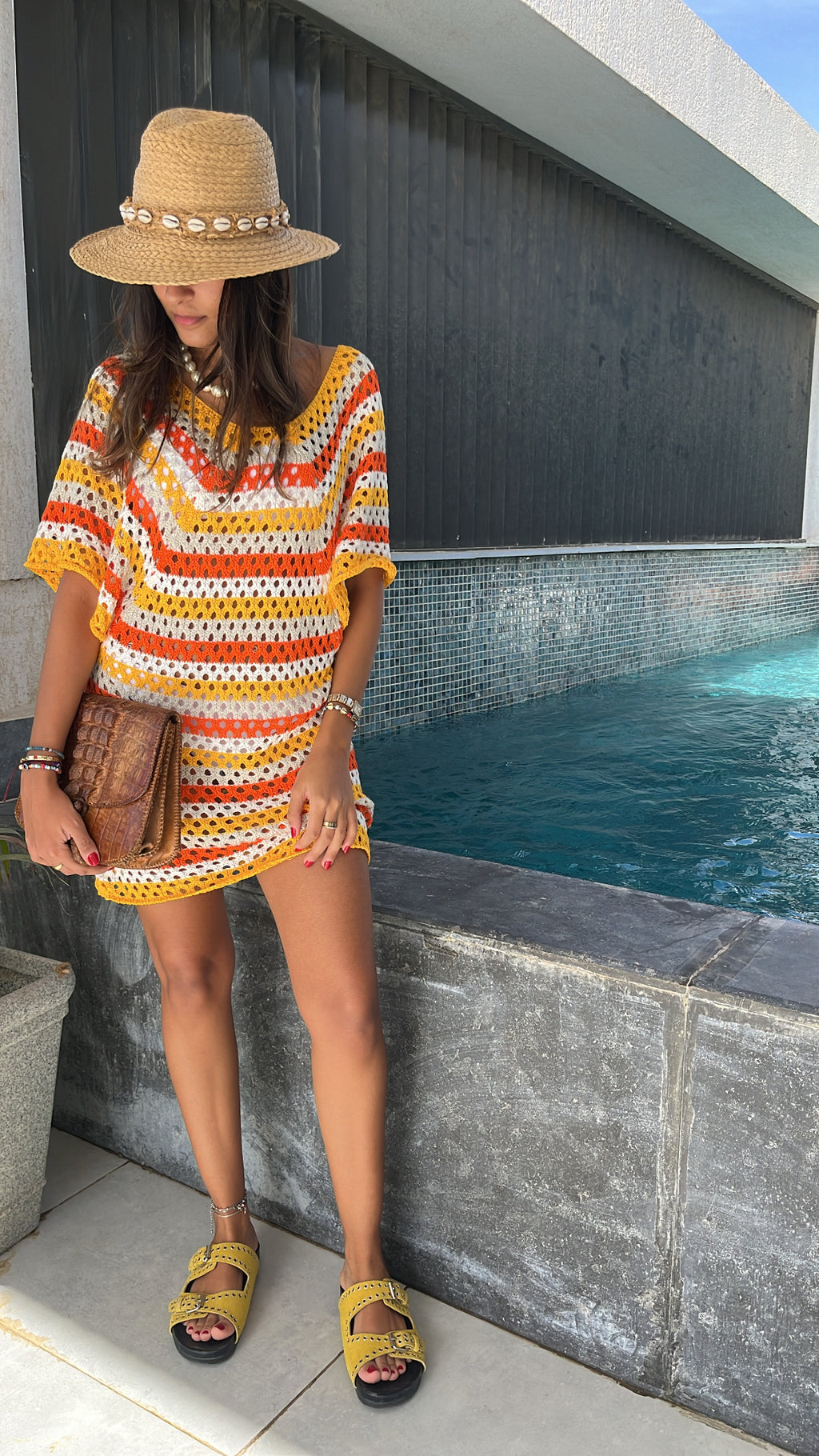 Yellow Crochet Striped Coverup