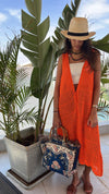 Orange Crochet Longline Vest