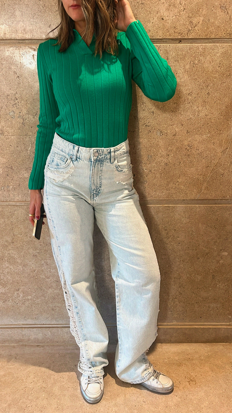 Green Collared Light Knit
