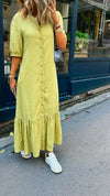Lime Lined Times Button Linen Dress