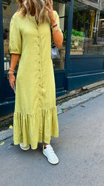 Lime Lined Times Button Linen Dress