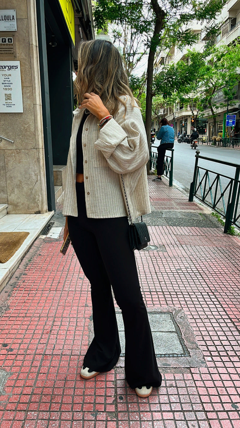 Beige Lined Linen Cropped Shirt