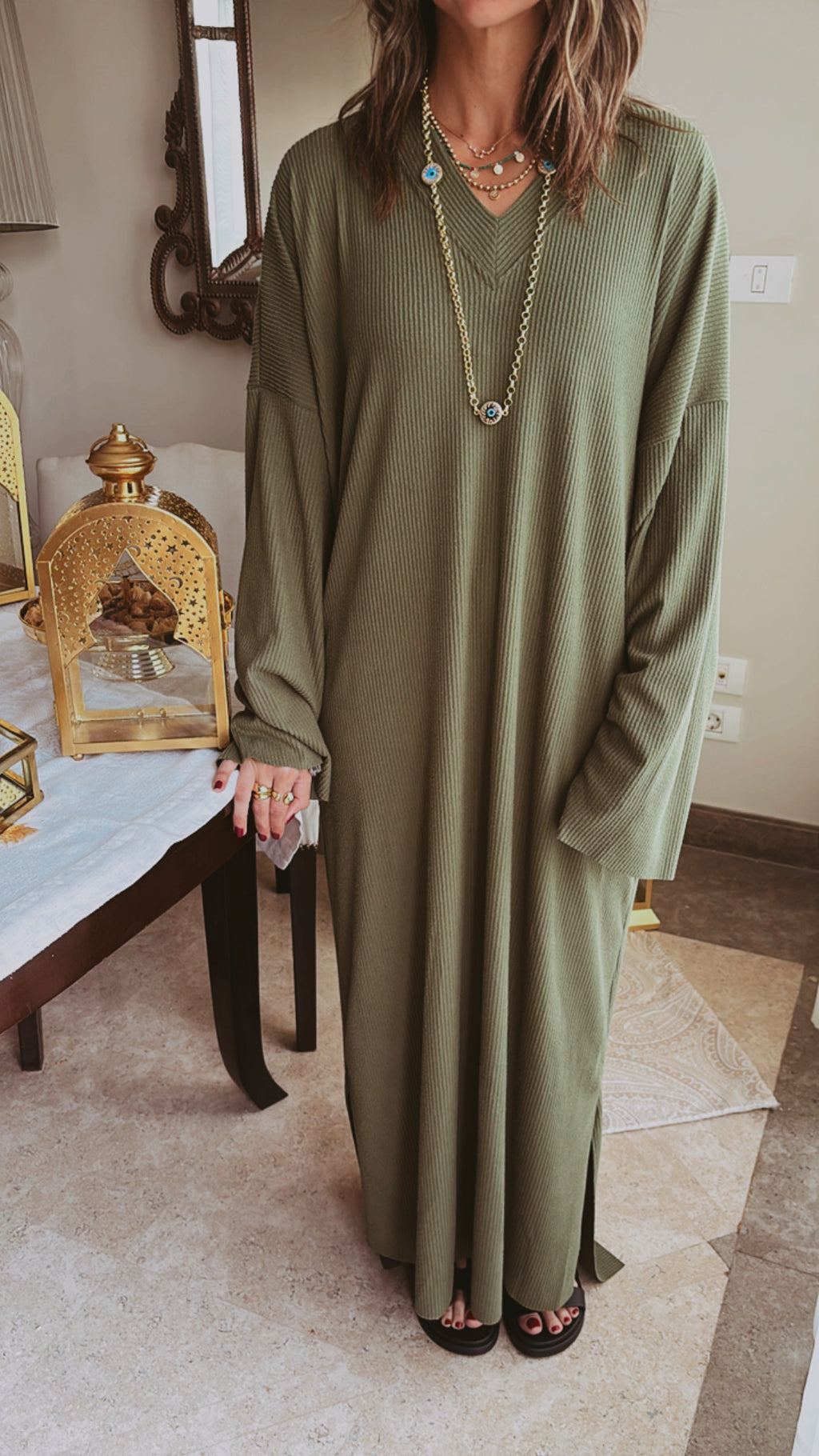 Olive Soft Ribbed Knit Dress