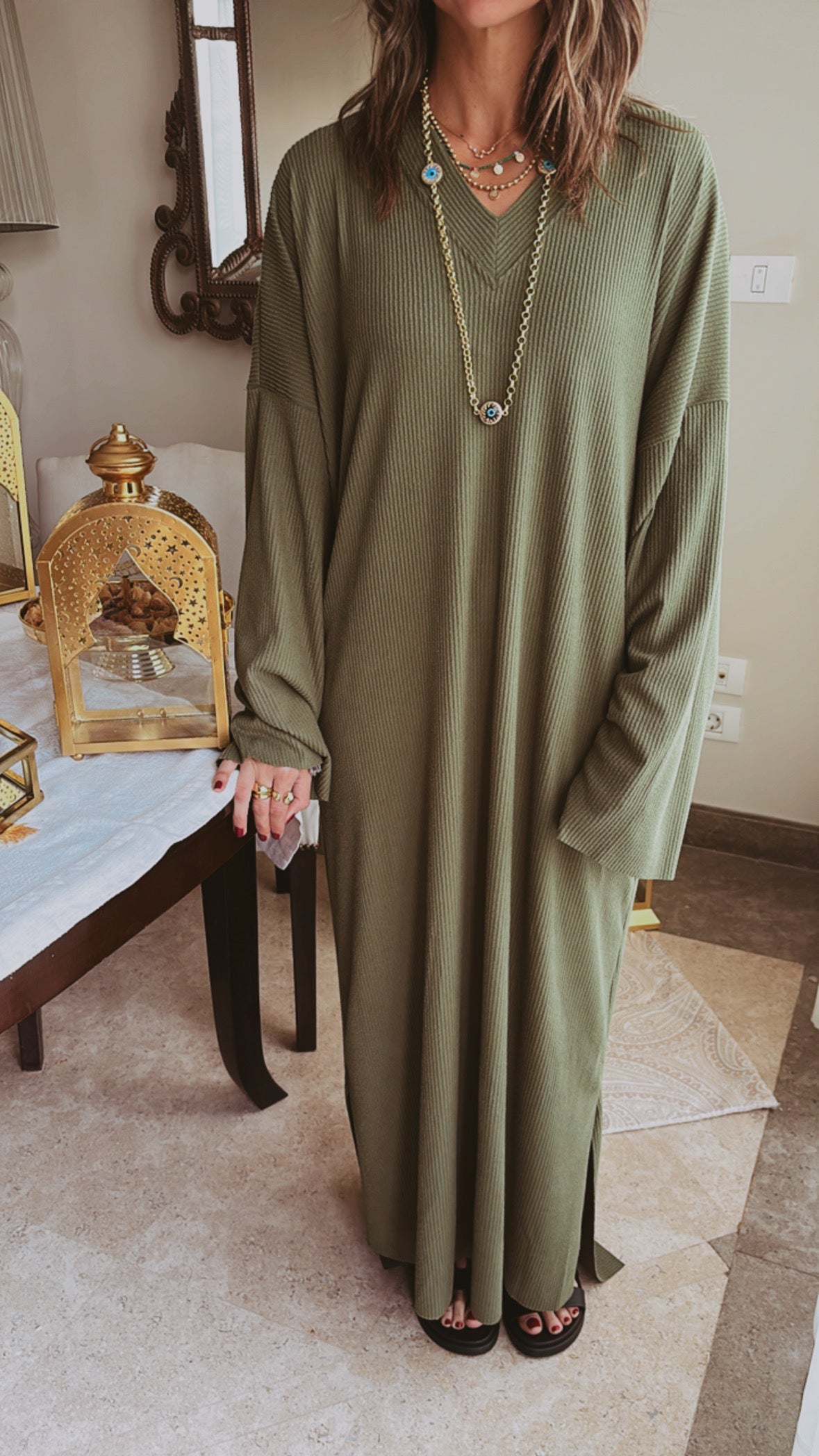 Olive Soft Ribbed Knit Dress