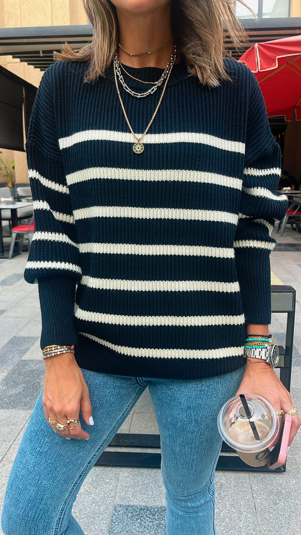 White All About Stripes Pullover