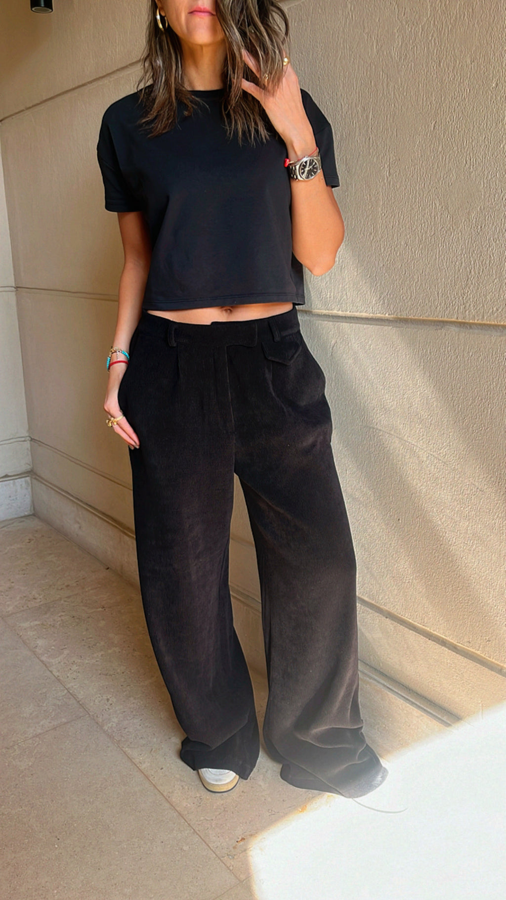 Black Corduroy Accent Trousers