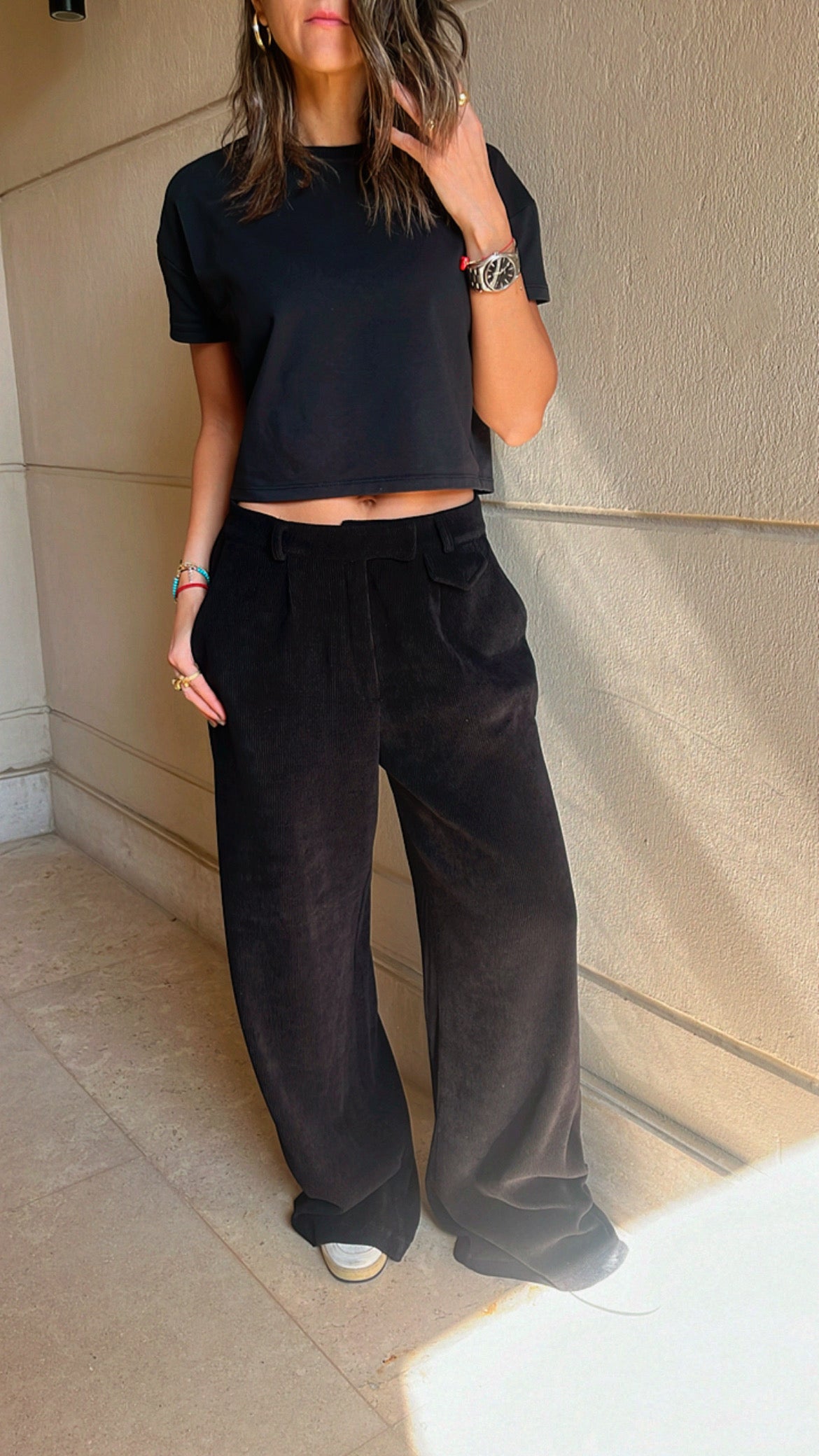 Black Corduroy Accent Trousers