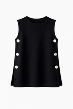 Black Silver Side Button Vest