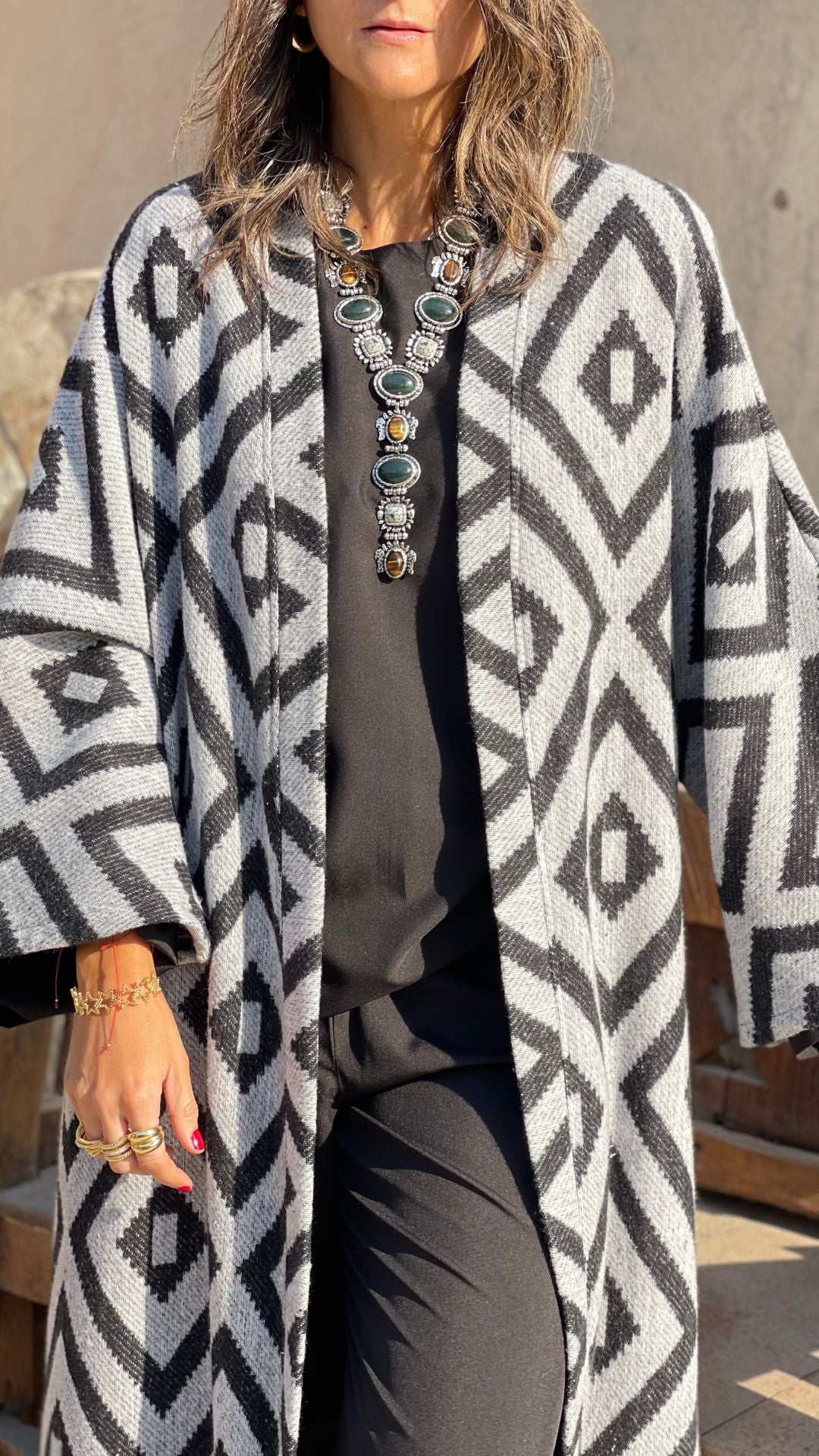 Grey Abstract Printed Cardigan