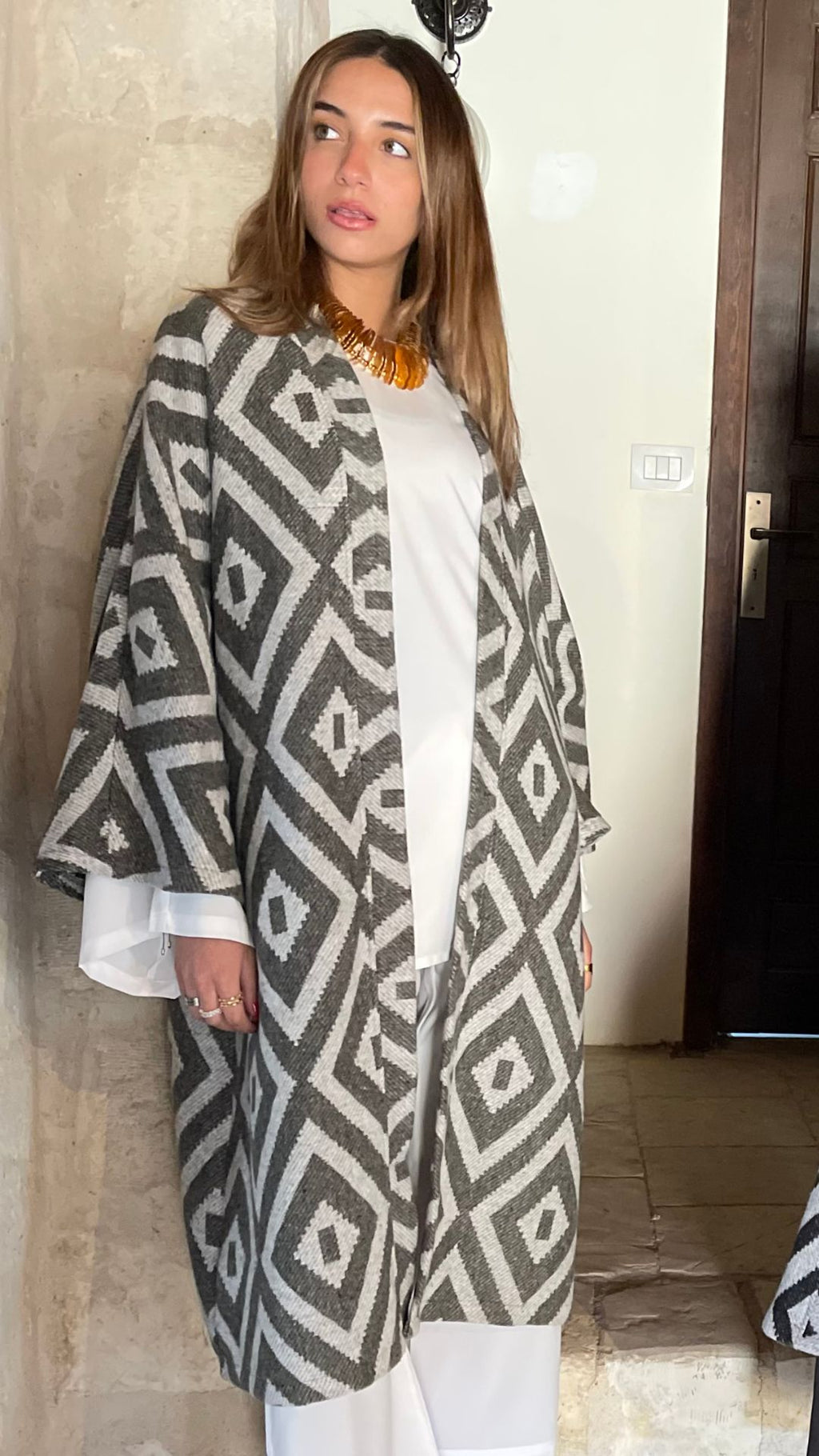 Olive abstract Printed Cardigan