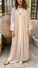 Beige Layali Velvet Kaftan