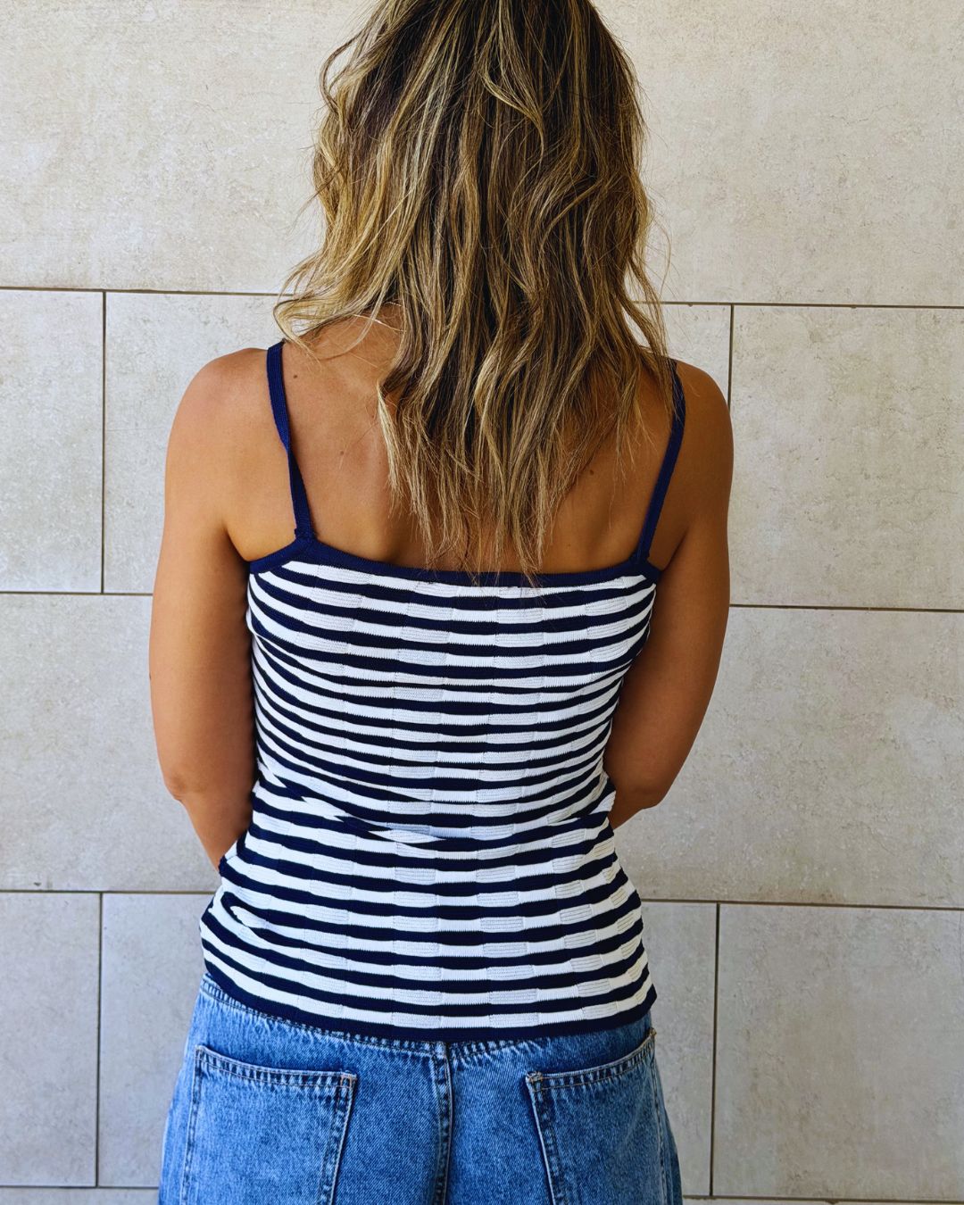 Navy Striped Sleeveless Top