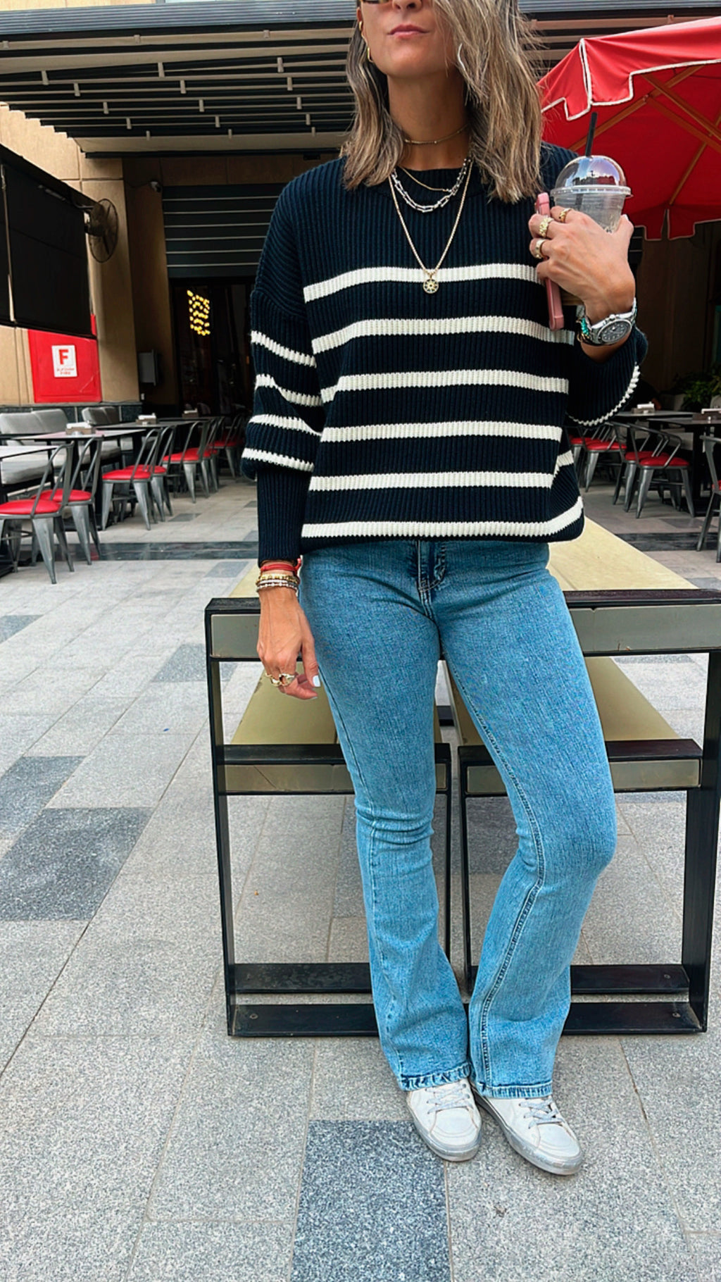 White All About Stripes Pullover