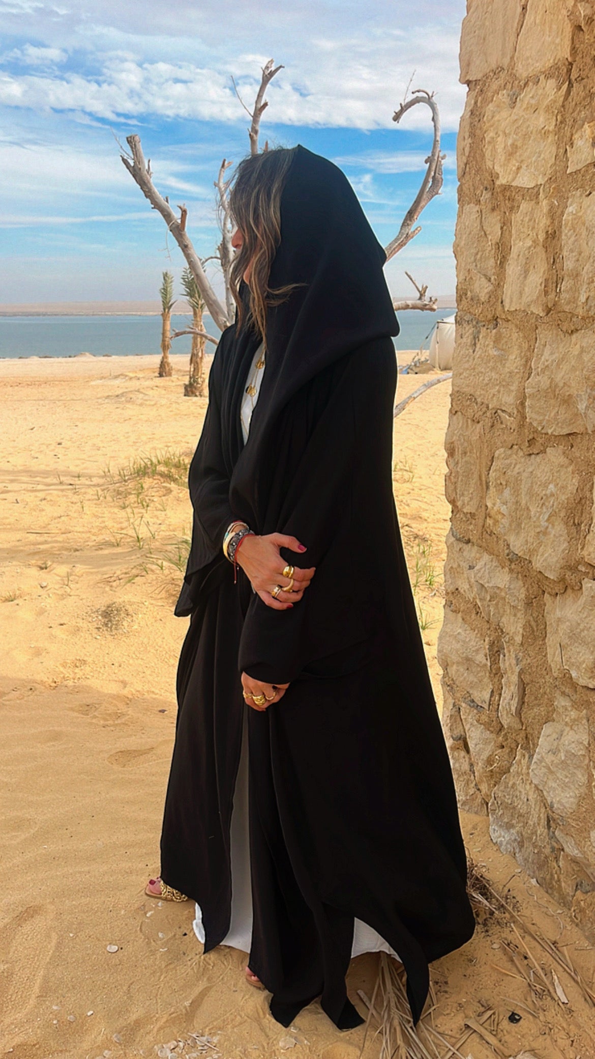 Black Layered Hooded Kimono