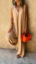 Beige Easy Day Loose Jumpsuit