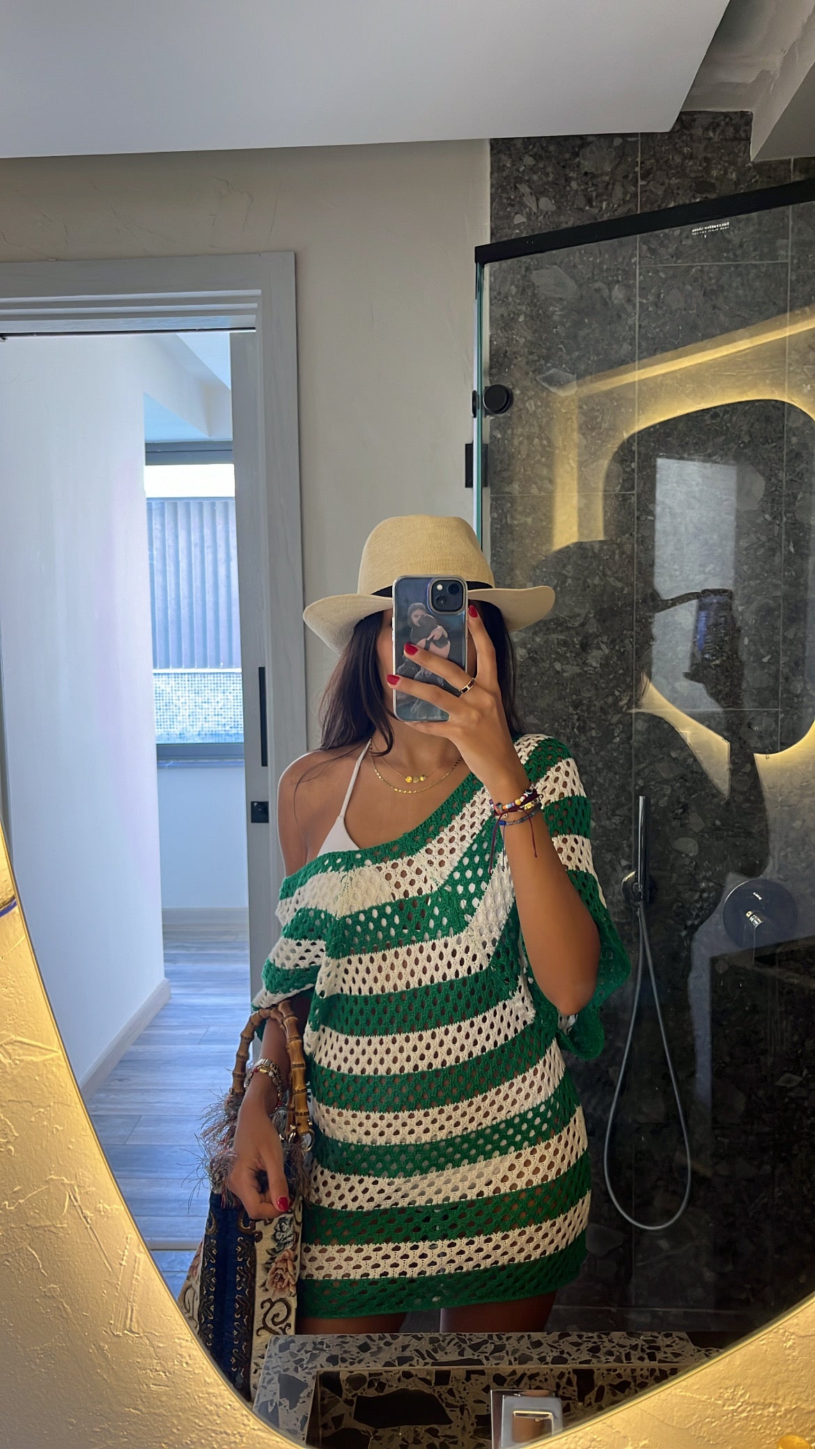 Green Crochet Striped Coverup