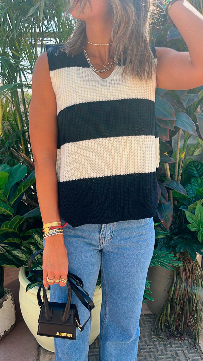 White & Navy Striped Vest