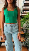 Green Crop Corset Top