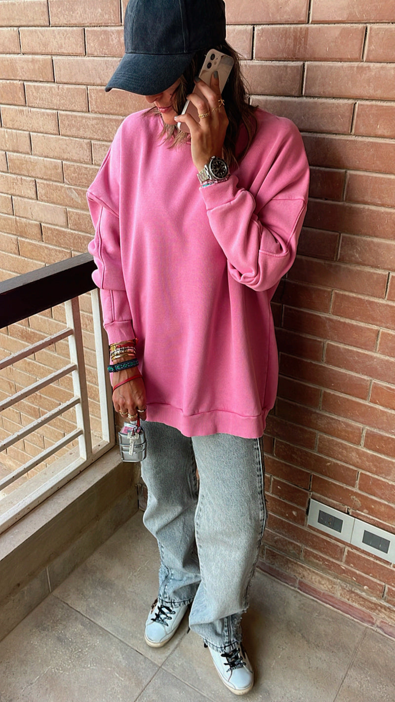 Pink Acid Wash Crew Neck
